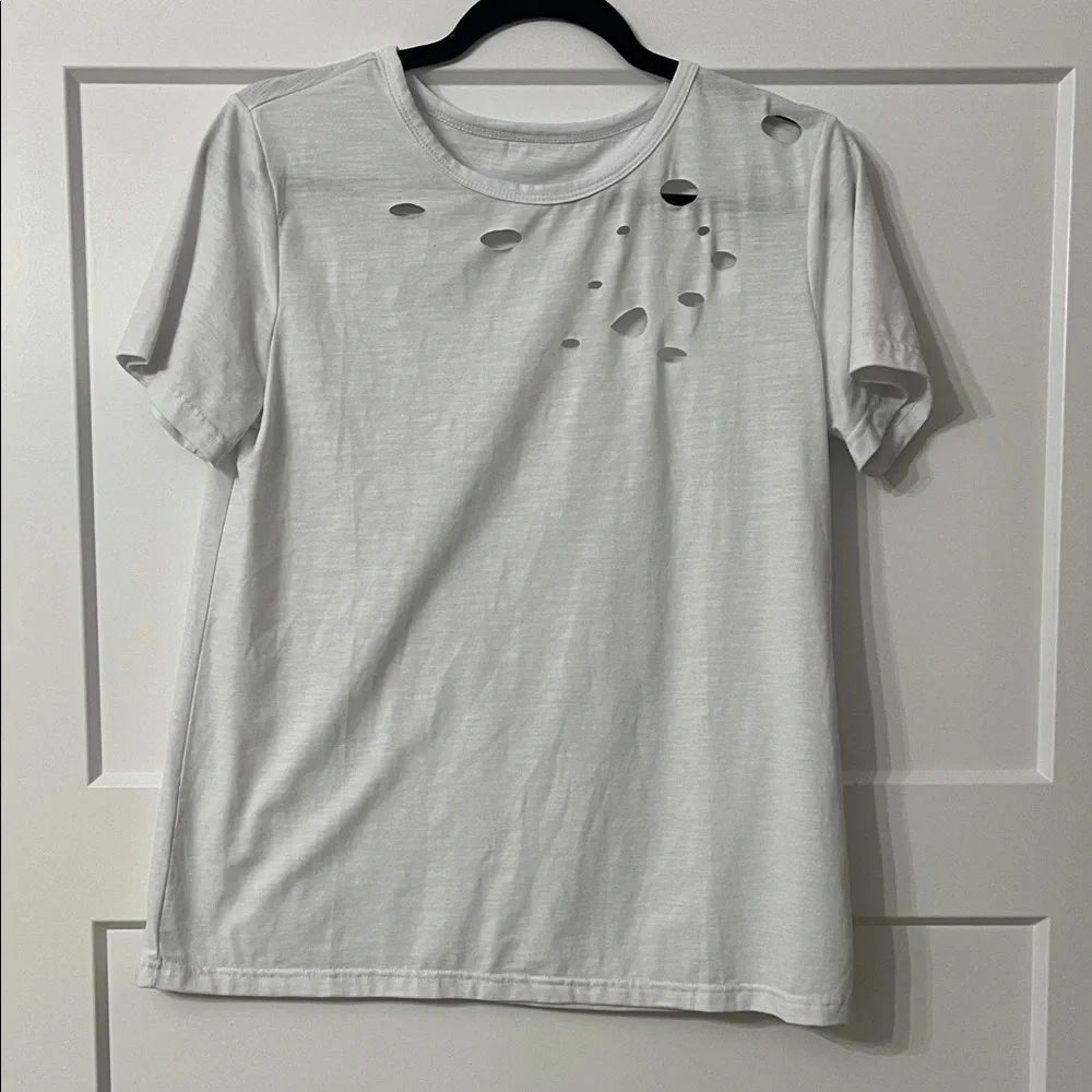 White Distressed Women Top - Picture 2 of 3